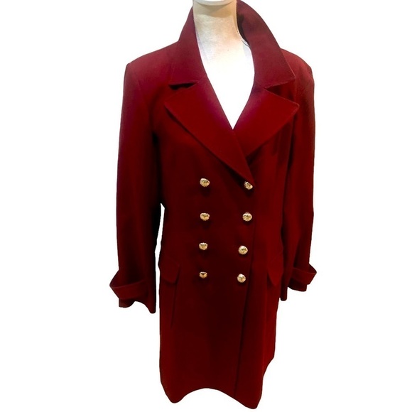 Vince Camuto double breasted coat gold tone logo buttons lined merlot large - Picture 1 of 12